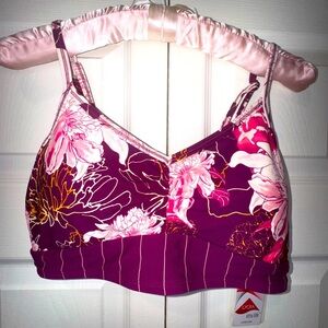 Celaia cross back bathing suit top. Autumn floral purple. Size Medium. NWT